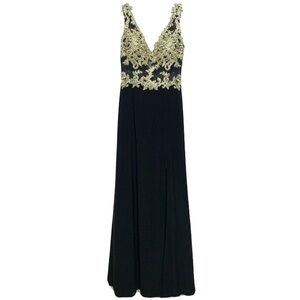 Blondie Nites by Stacy Sklar Black & Gold Embellished Formal Maxi Dress sz 3